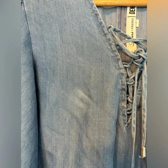 Lovers and Friends Washed Ashore Dress Revolve Denim Lace Up Short Sleeve Size S - Picture 6 of 6